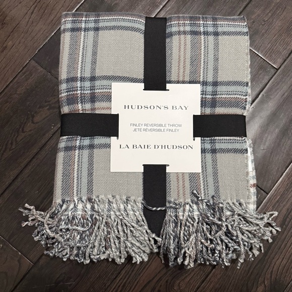 Hudson's Bay Company Other - Hudson's Bay Reversible Finley Throw Blanket in Grey, Navy and Brown Tartan